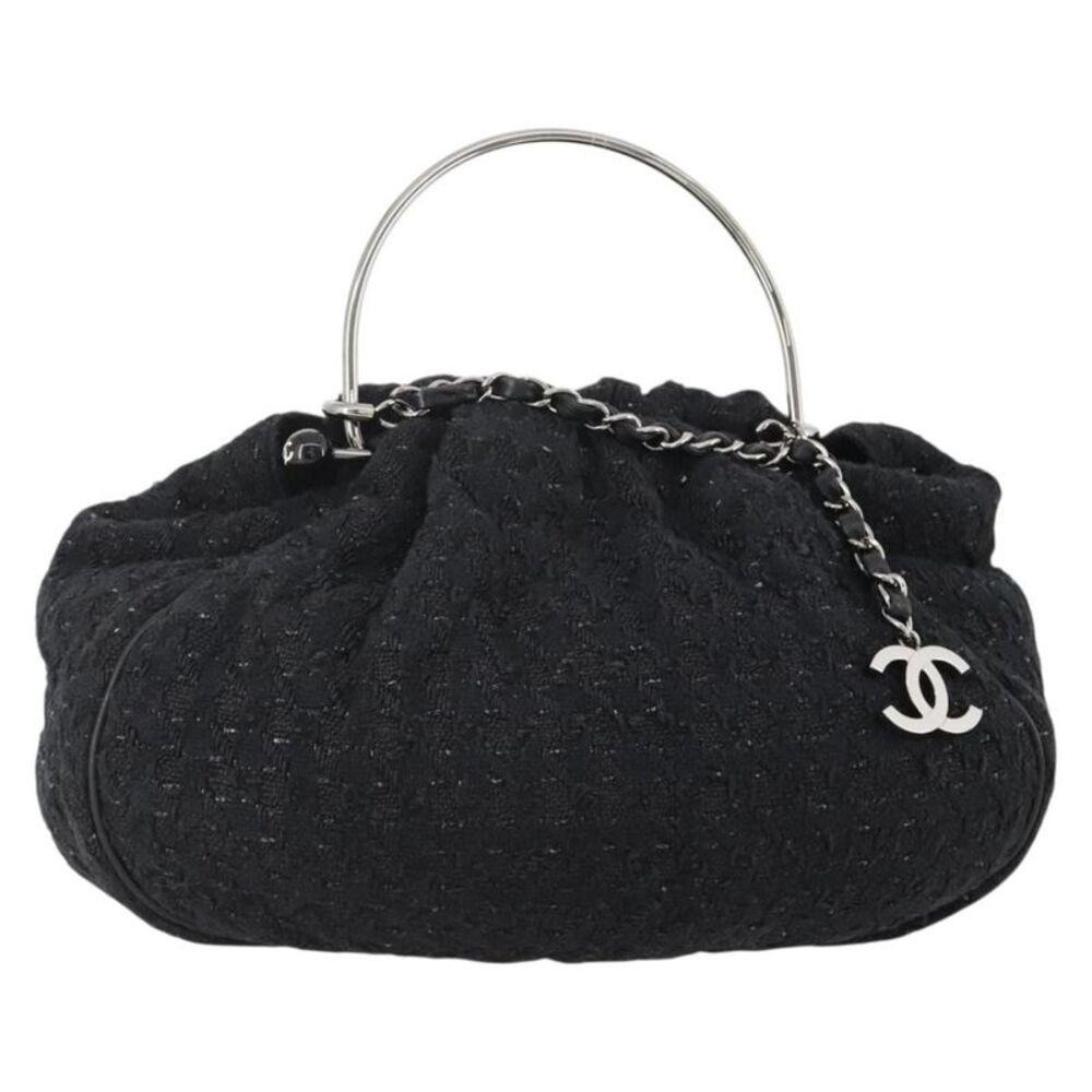 Chanel Knitting Satchel Boucle Tweed Black Tweed Handbag